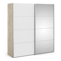 Thumbnail for Oak White Mirrored Glass 2 Sliding Double Door Wardrobe