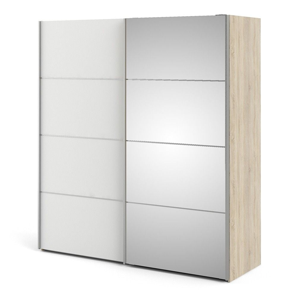 Oak White Mirrored Glass 2 Sliding Double Door Wardrobe