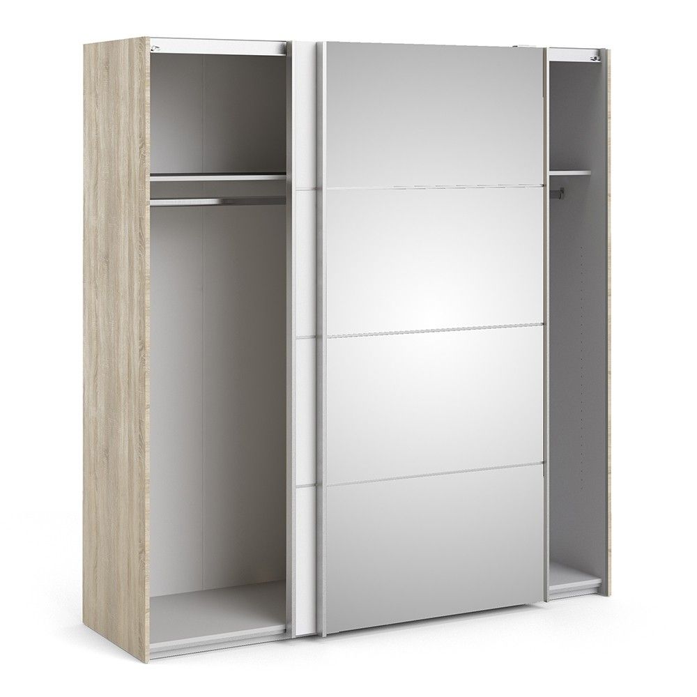 Oak White Mirrored Glass 2 Sliding Double Door Wardrobe