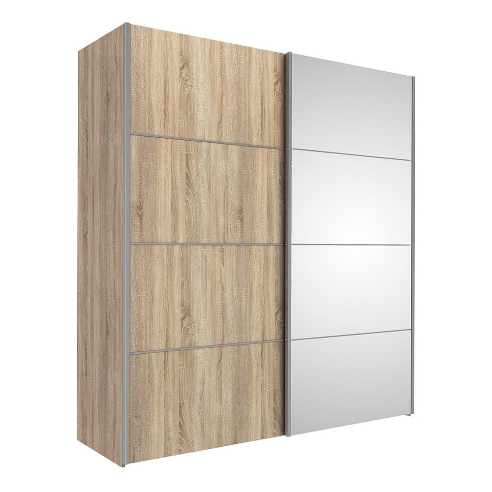 Tall Oak With Oak and Mirror Glass Sliding 2 Door Double Wardrobe