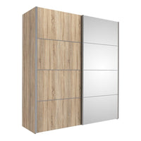 Thumbnail for Tall Oak With Oak and Mirror Glass Sliding 2 Door Double Wardrobe