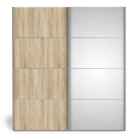 Thumbnail for Tall Oak With Oak and Mirror Glass Sliding 2 Door Double Wardrobe