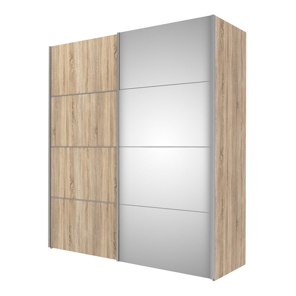 Tall Oak With Oak and Mirror Glass Sliding 2 Door Double Wardrobe