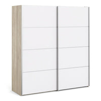 Thumbnail for Wide Tall Oak and White Sliding 2 Door Double Wardrobe