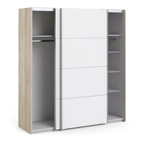 Thumbnail for Wide Tall Oak and White Sliding 2 Door Double Wardrobe