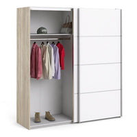 Thumbnail for Wide Tall Oak and White Sliding 2 Door Double Wardrobe