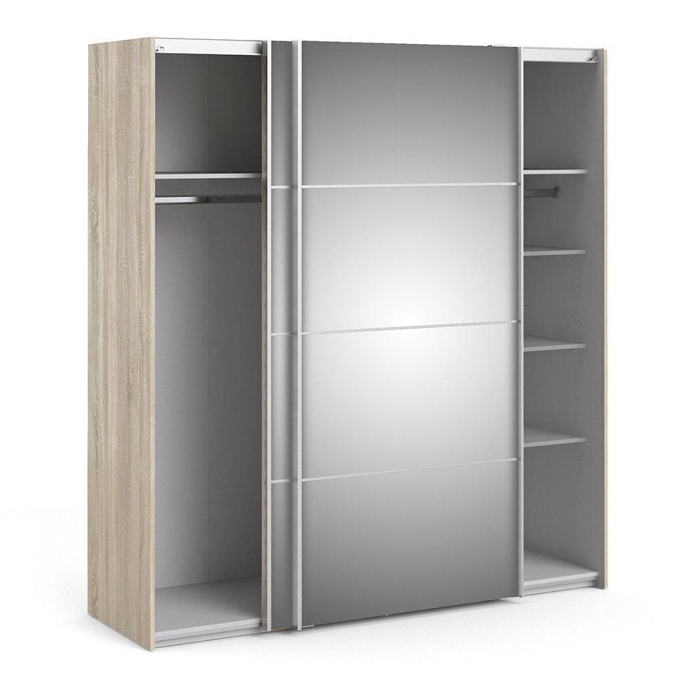 Oak Frame Mirrored Glass Sliding 2 Door Double Wardrobe