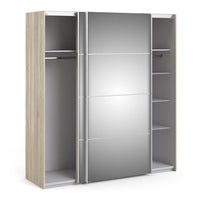 Thumbnail for Oak Frame Mirrored Glass Sliding 2 Door Double Wardrobe