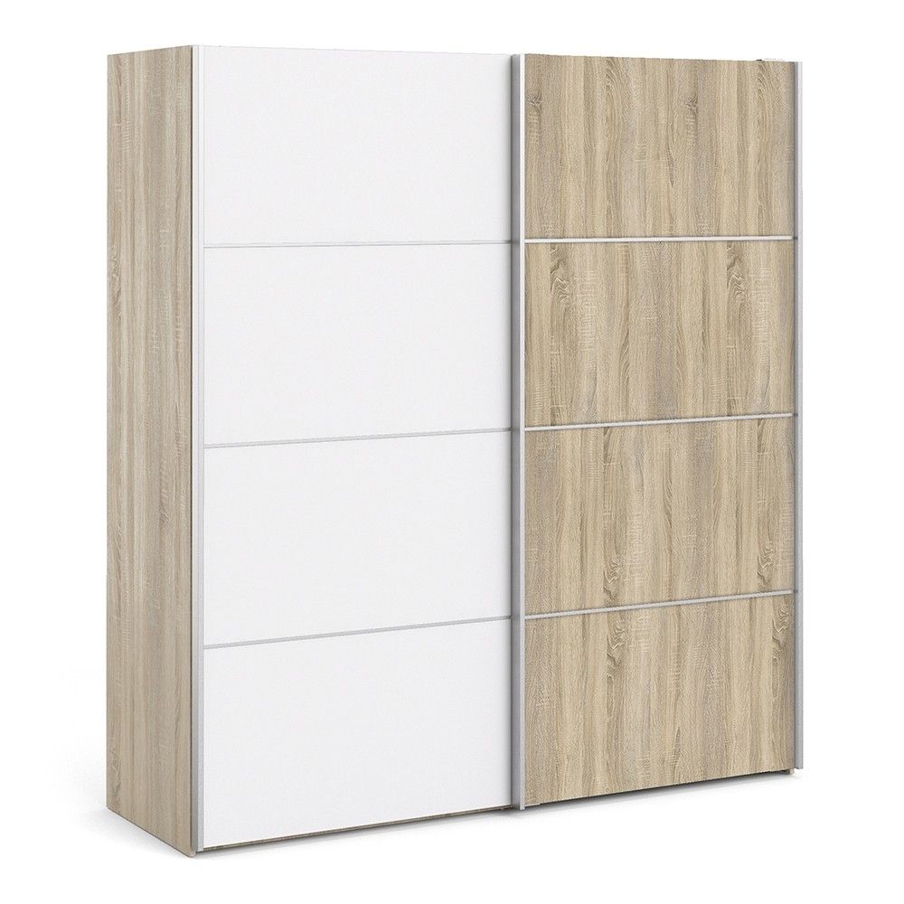 Tall Wide Light Oak White 2 Sliding Door Double Wardrobe