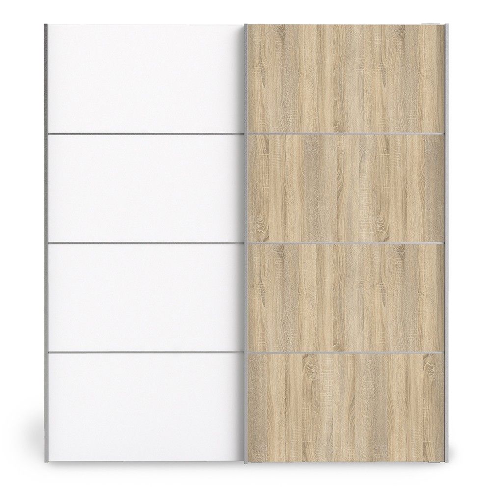 Tall Wide Light Oak White 2 Sliding Door Double Wardrobe