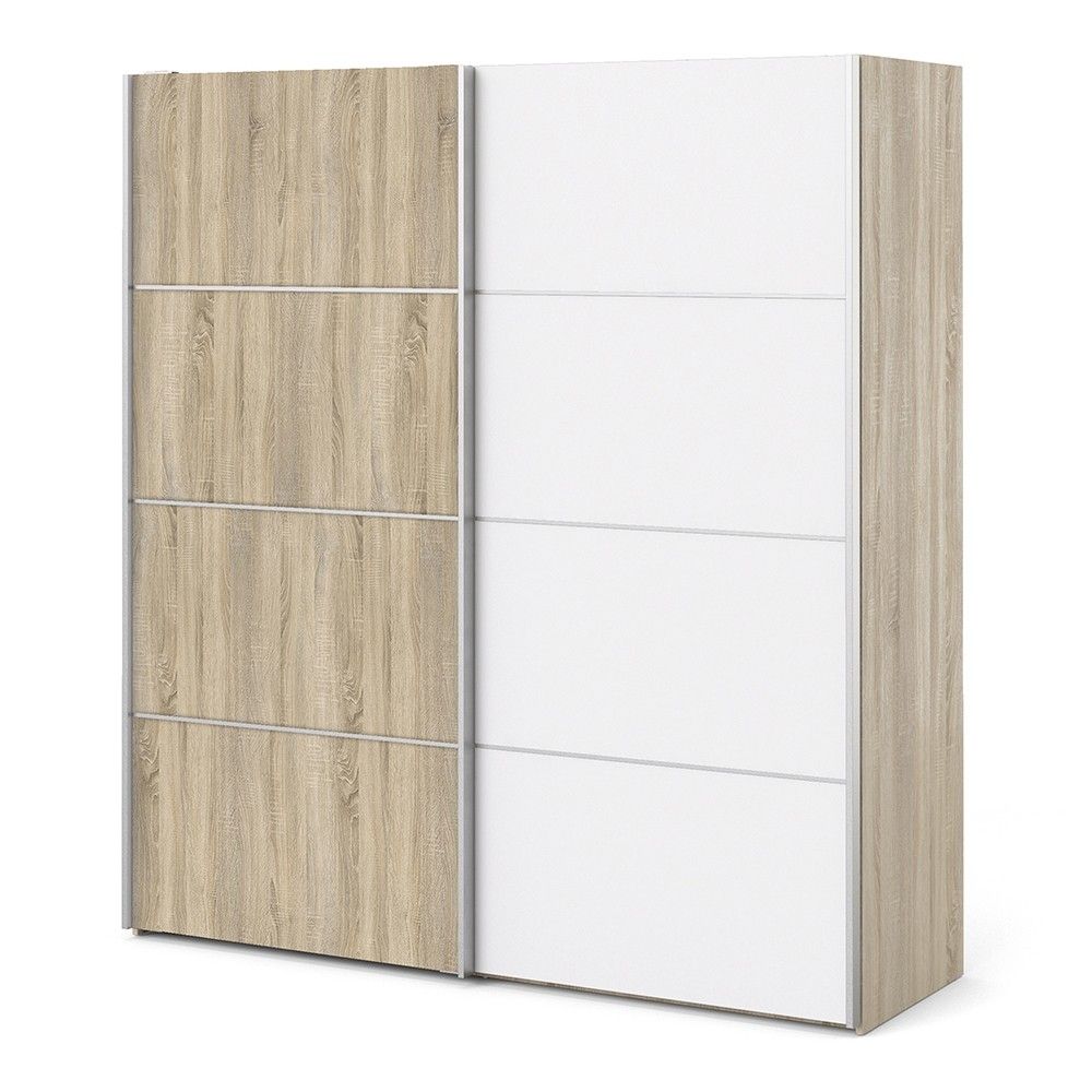 Tall Wide Light Oak White 2 Sliding Door Double Wardrobe