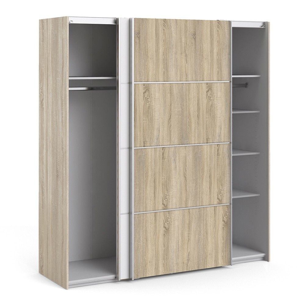 Tall Wide Light Oak White 2 Sliding Door Double Wardrobe