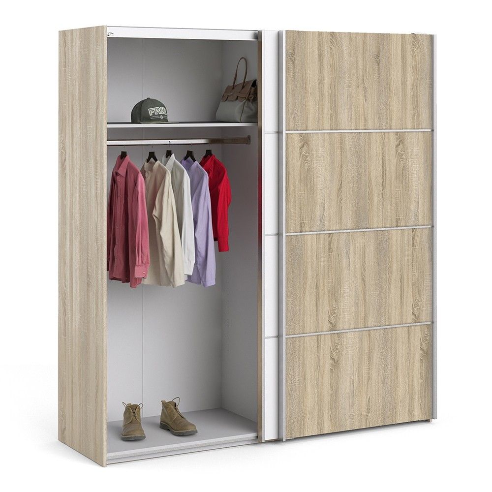 Tall Wide Light Oak White 2 Sliding Door Double Wardrobe