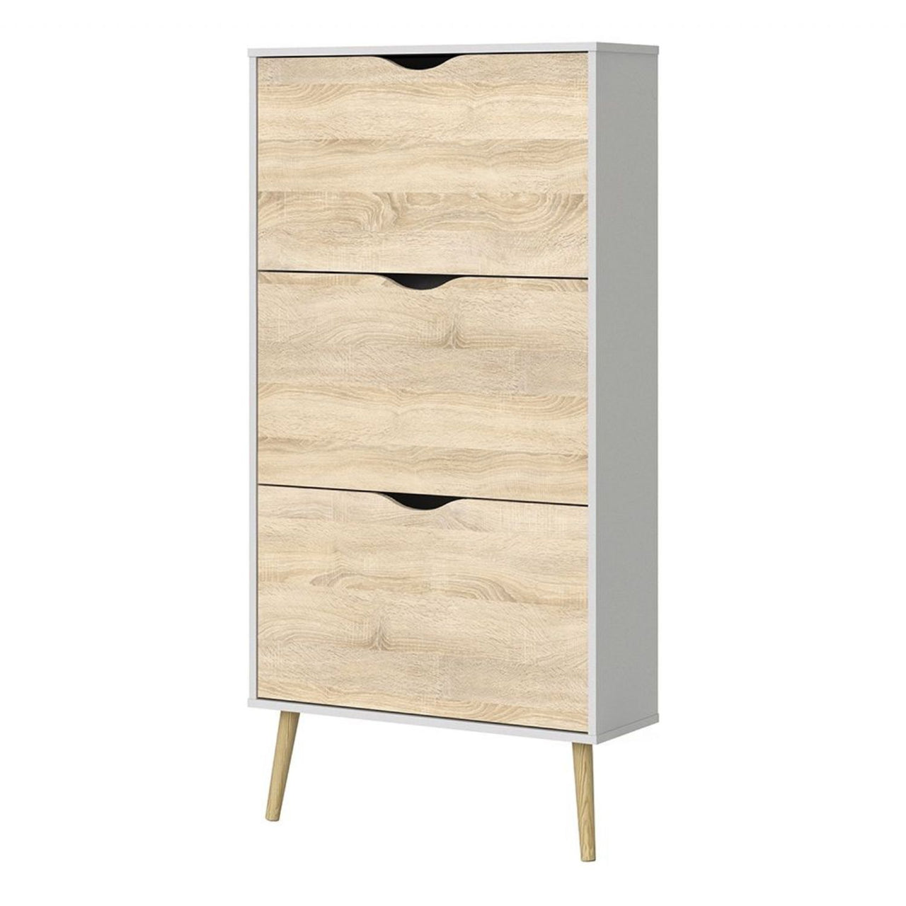 Traditional White and Oak 3 Drawer Shoe Cabinet