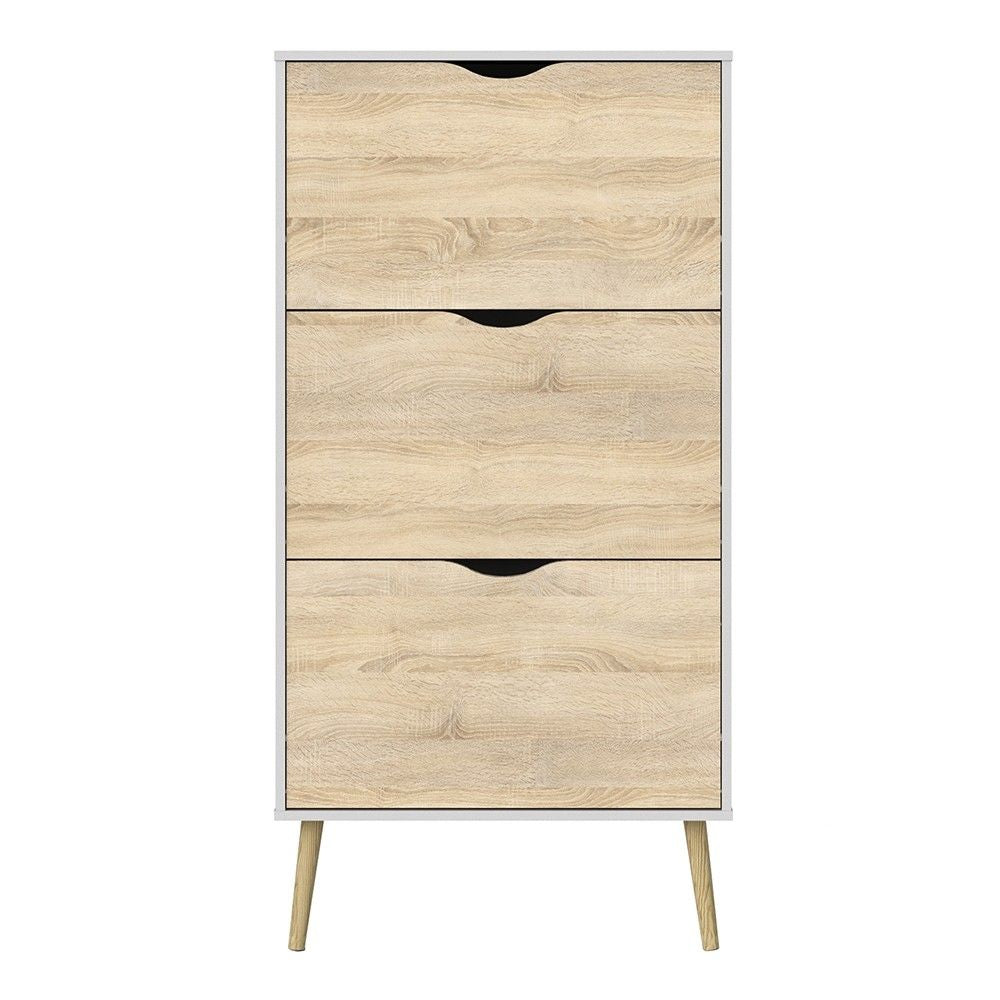 Traditional White and Oak 3 Drawer Shoe Cabinet