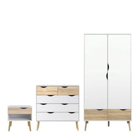 Thumbnail for Oslo Package Bedside 1 Drawer + Chest of 5 Drawers (2+3) + Wardrobe 2 Doors 2 Drawers in White and Oak