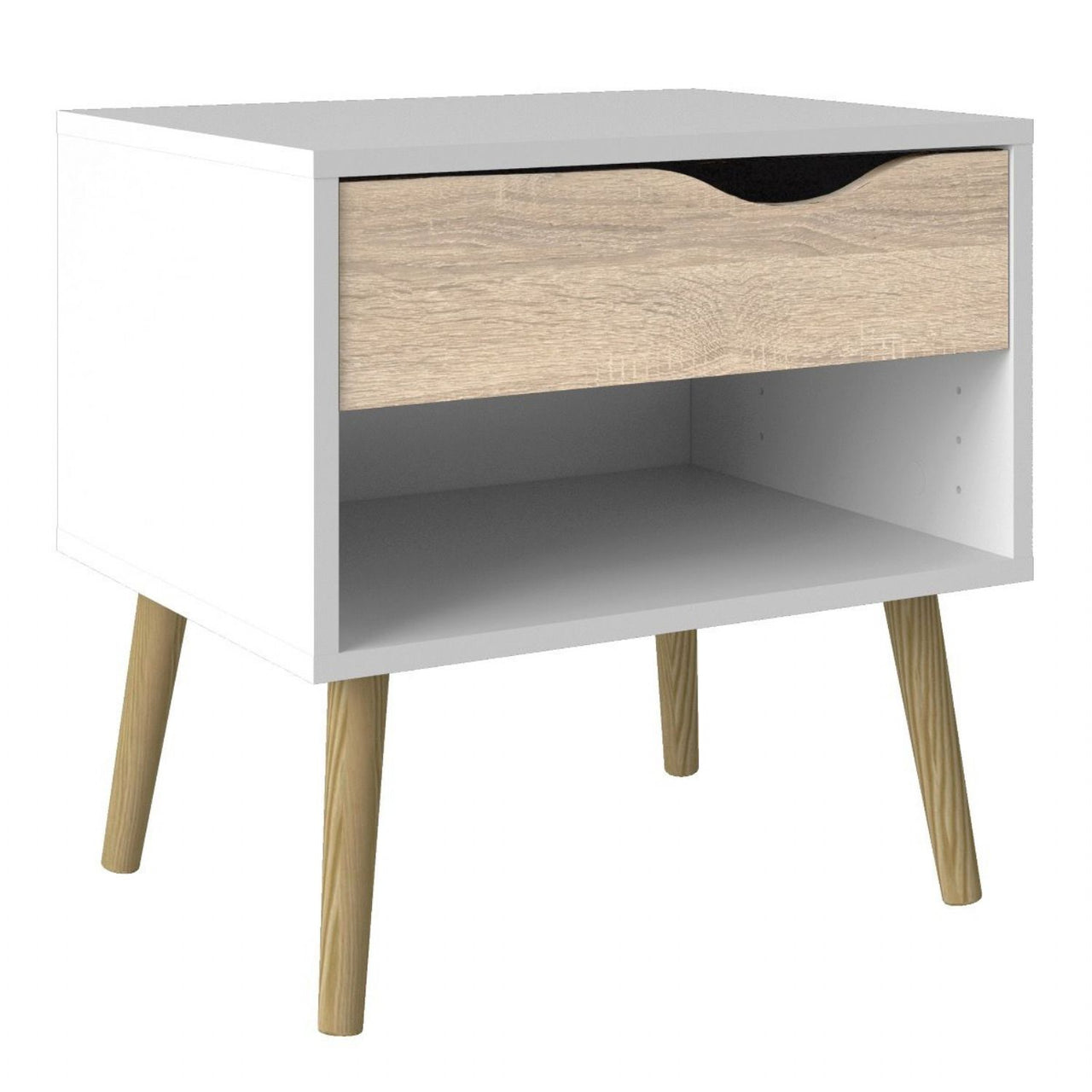 Oslo Package Bedside 1 Drawer + Chest of 5 Drawers (2+3) + Wardrobe 2 Doors 2 Drawers in White and Oak