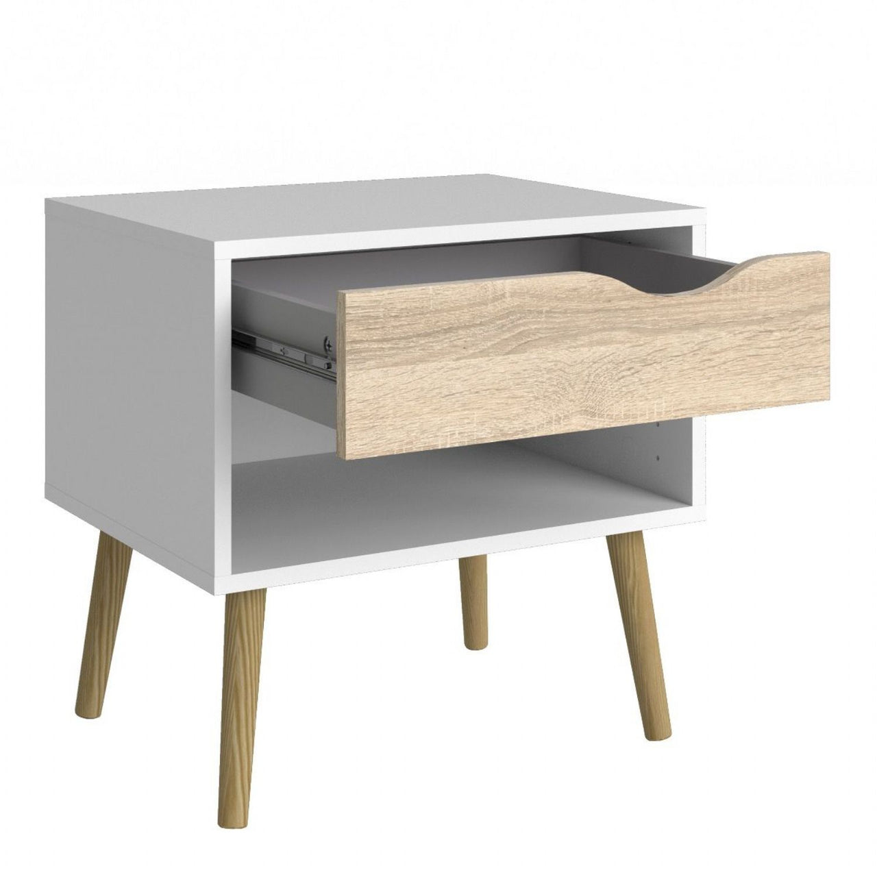 Oslo Package Bedside 1 Drawer + Chest of 5 Drawers (2+3) + Wardrobe 2 Doors 2 Drawers in White and Oak