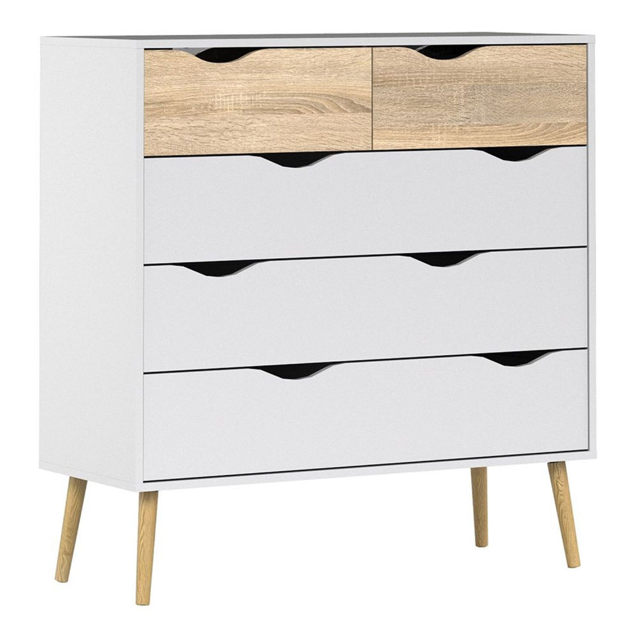 Oslo Package Bedside 1 Drawer + Chest of 5 Drawers (2+3) + Wardrobe 2 Doors 2 Drawers in White and Oak