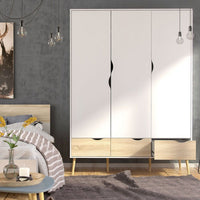 Thumbnail for Oslo Package Bedside 1 Drawer + Chest of 5 Drawers (2+3) + Wardrobe 3 Doors 3 Drawers in White and Oak