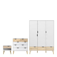 Thumbnail for Oslo Package Bedside 1 Drawer + Chest of 5 Drawers (2+3) + Wardrobe 3 Doors 3 Drawers in White and Oak