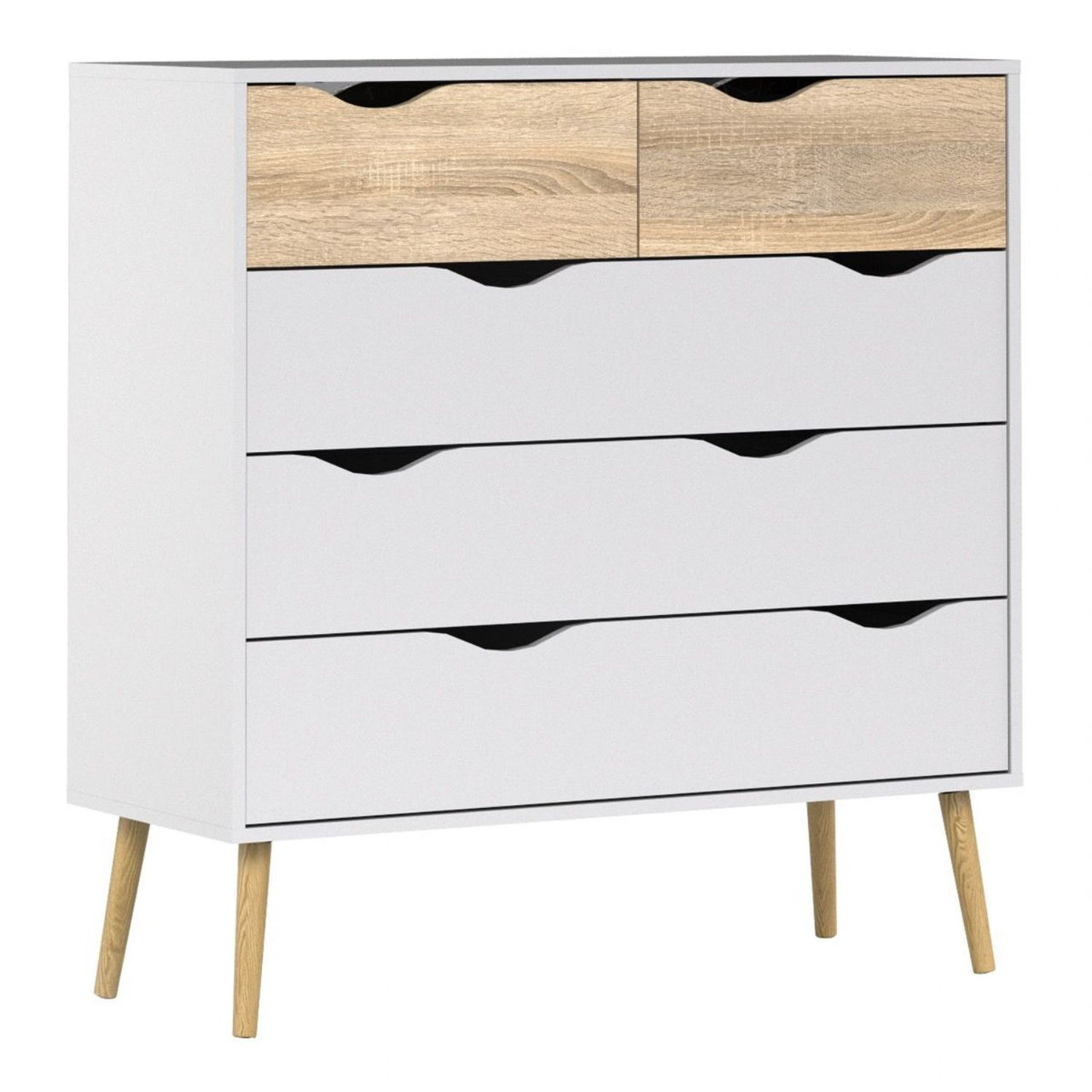 Oslo Package Bedside 1 Drawer + Chest of 5 Drawers (2+3) + Wardrobe 3 Doors 3 Drawers in White and Oak