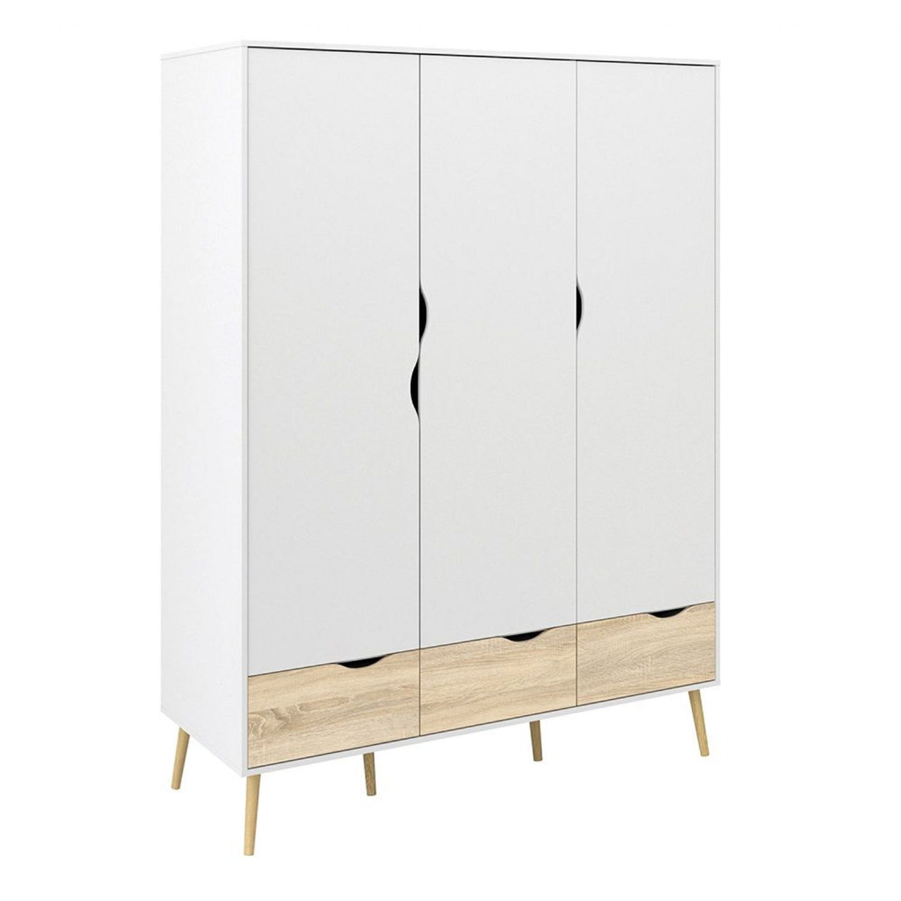 Oslo Package Bedside 1 Drawer + Chest of 5 Drawers (2+3) + Wardrobe 3 Doors 3 Drawers in White and Oak