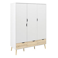 Thumbnail for Oslo Package Bedside 1 Drawer + Chest of 5 Drawers (2+3) + Wardrobe 3 Doors 3 Drawers in White and Oak