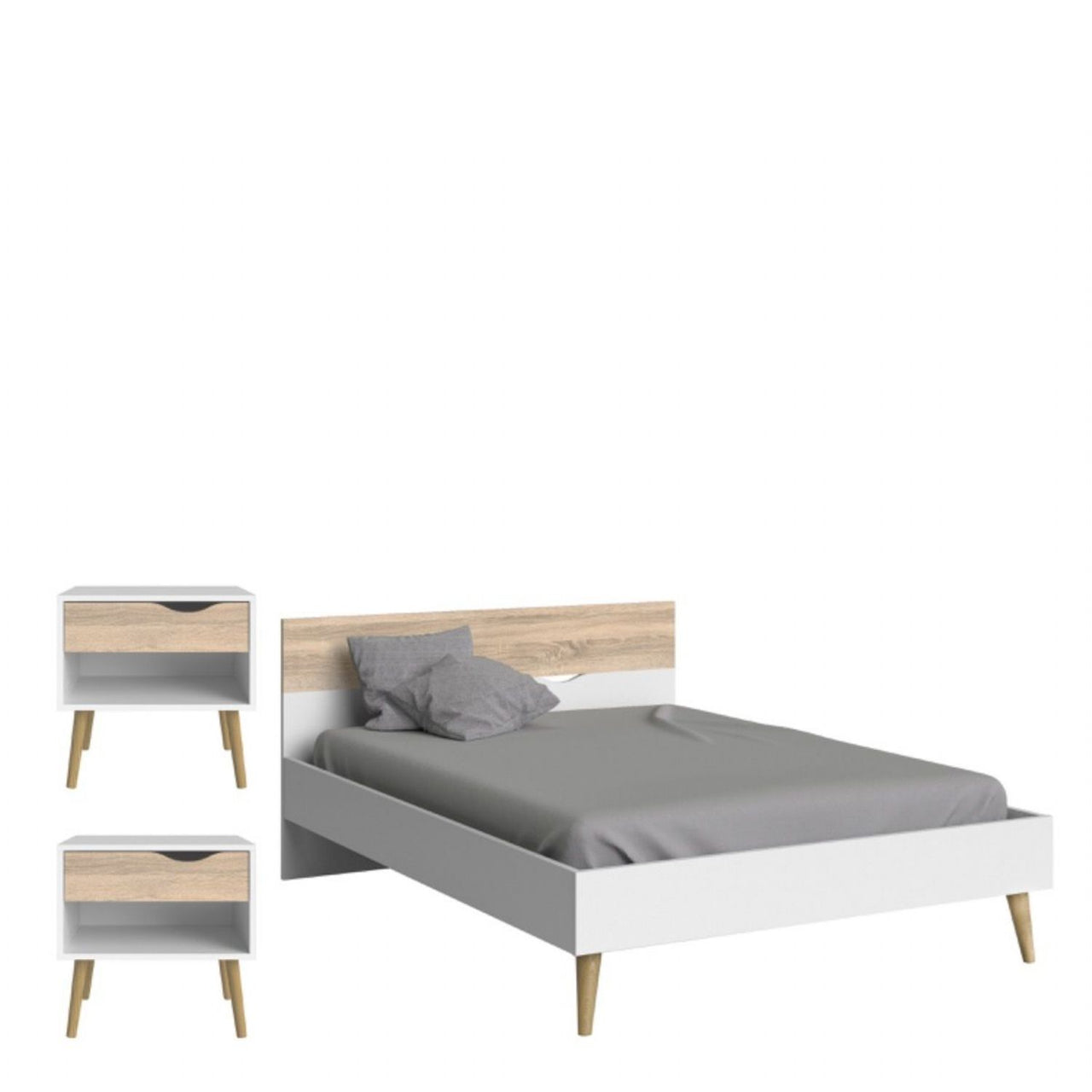 Oslo 3 Piece Bedroom Set, Dbl Bed White &amp; Oak