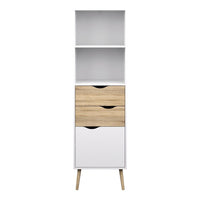 Thumbnail for Tall Slim White and Oak Scandinavian 2 Drawer And 1 Door Bookcase