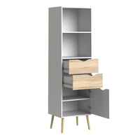 Thumbnail for Tall Slim White and Oak Scandinavian 2 Drawer And 1 Door Bookcase