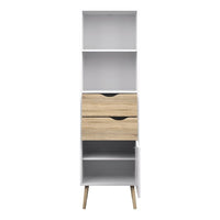 Thumbnail for Tall Slim White and Oak Scandinavian 2 Drawer And 1 Door Bookcase