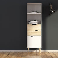 Thumbnail for Tall Slim White and Oak Scandinavian 2 Drawer And 1 Door Bookcase