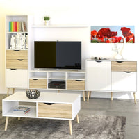 Thumbnail for Tall Slim White and Oak Scandinavian 2 Drawer And 1 Door Bookcase