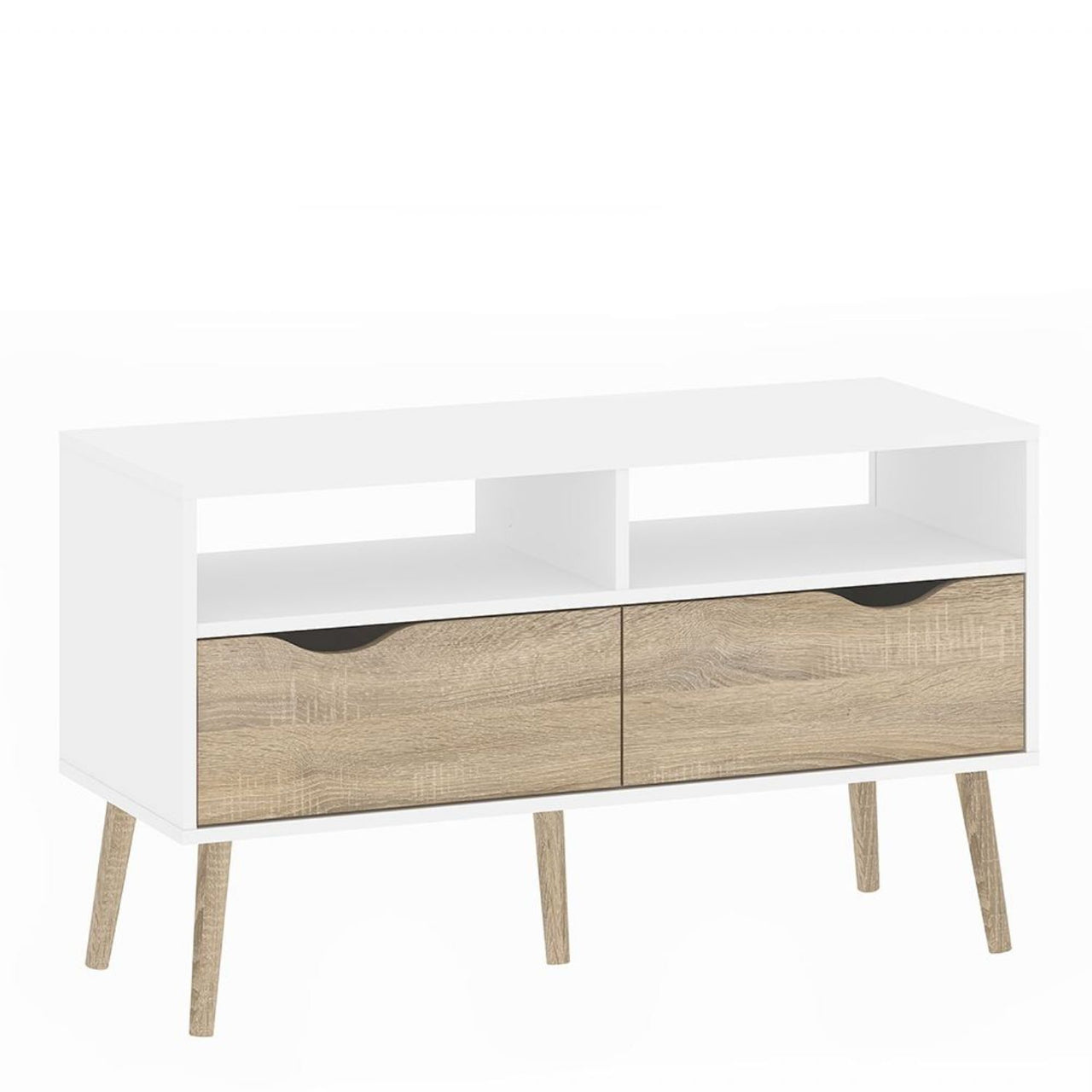 White and Oak 2 Drawer Small TV Media Unit