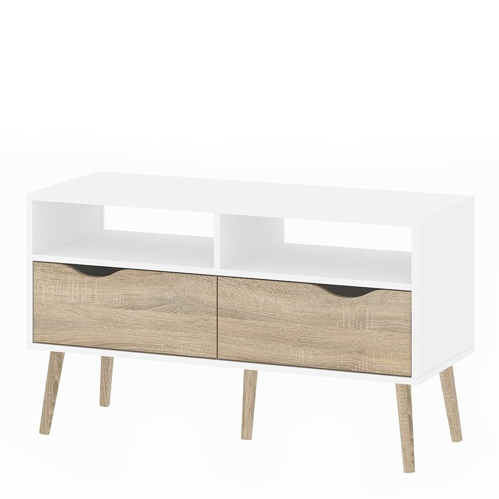 White and Oak 2 Drawer Small TV Media Unit