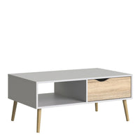 Thumbnail for White and Oak Low 1 Drawer Coffee Table With Cut Out Handle 43.3x98.7cm