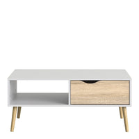 Thumbnail for White and Oak Low 1 Drawer Coffee Table With Cut Out Handle 43.3x98.7cm