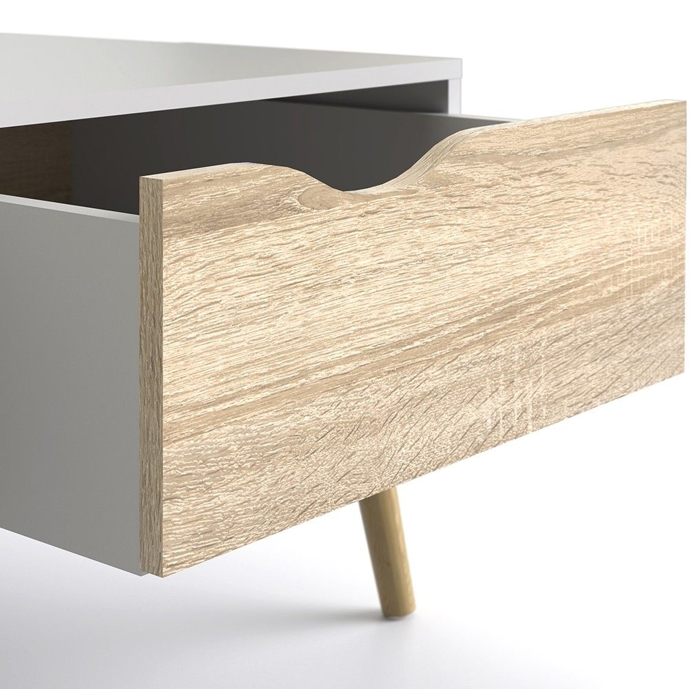 White and Oak Low 1 Drawer Coffee Table With Cut Out Handle 43.3x98.7cm