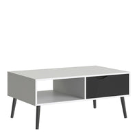 Thumbnail for White and Black Matt Low Coffee Table 1 Drawer 1 Shelf Scandi