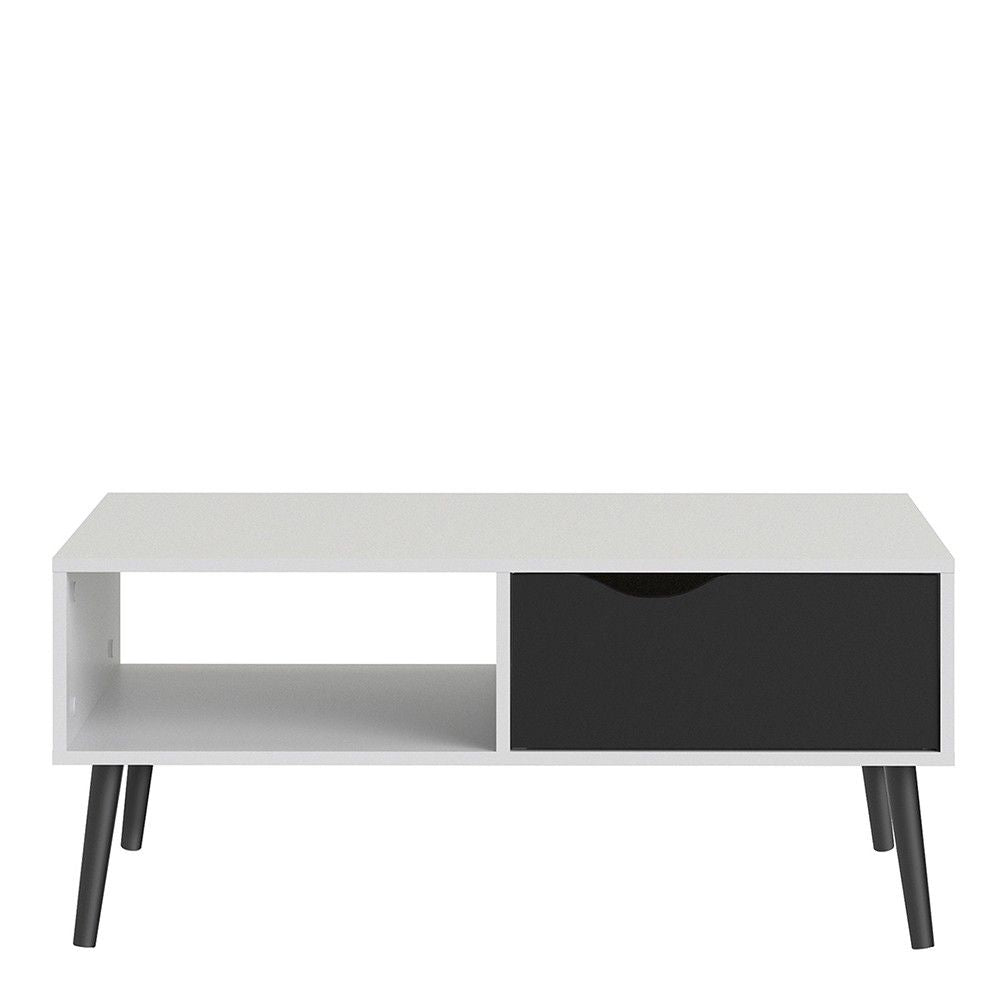 White and Black Matt Low Coffee Table 1 Drawer 1 Shelf Scandi