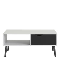 Thumbnail for White and Black Matt Low Coffee Table 1 Drawer 1 Shelf Scandi