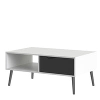 Thumbnail for White and Black Matt Low Coffee Table 1 Drawer 1 Shelf Scandi