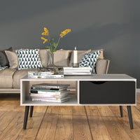 Thumbnail for White and Black Matt Low Coffee Table 1 Drawer 1 Shelf Scandi