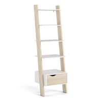 Thumbnail for White And Oak Leaning 5 Open Shelf Narrow Ladder Bookcase