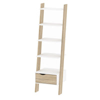 Thumbnail for White And Oak Leaning 5 Open Shelf Narrow Ladder Bookcase