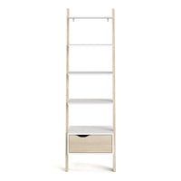 Thumbnail for White And Oak Leaning 5 Open Shelf Narrow Ladder Bookcase