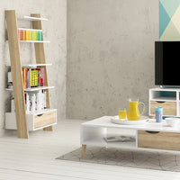 Thumbnail for White And Oak Leaning 5 Open Shelf Narrow Ladder Bookcase