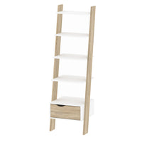 Thumbnail for White And Oak Leaning 5 Open Shelf Narrow Ladder Bookcase