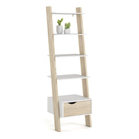 Thumbnail for White And Oak Leaning 5 Open Shelf Narrow Ladder Bookcase